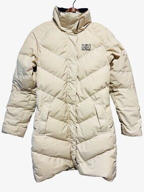Helly Hansen Down Puffer Parka Coat Faux Fur Hood Cream Small